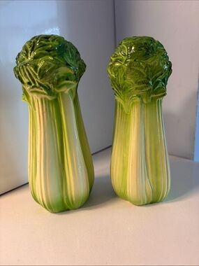 Vintage Midcentury Ceramic Celery Salt and Pepper Shakers